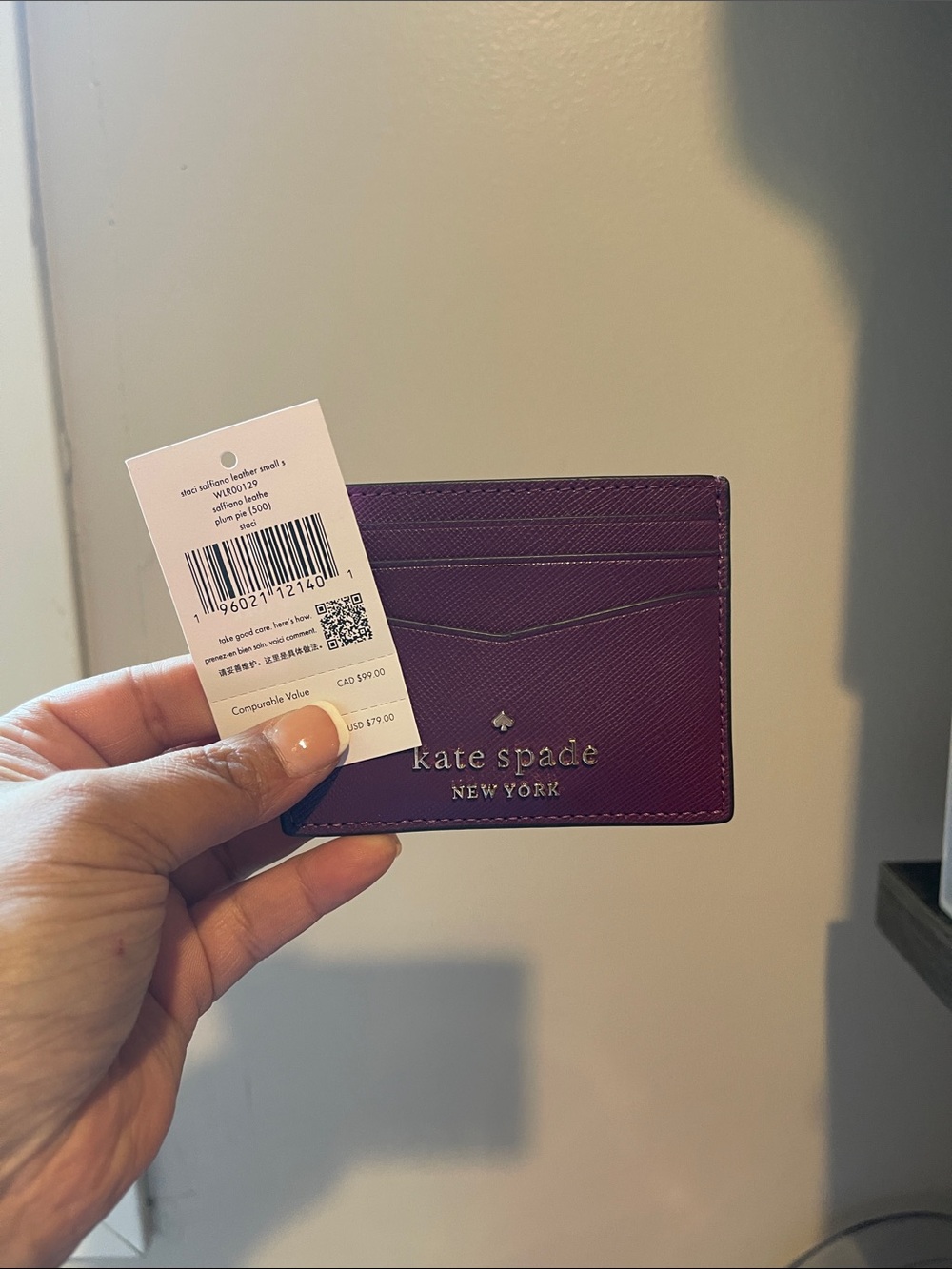 kate spade Plum Saffiano Card Case with Gold Logo